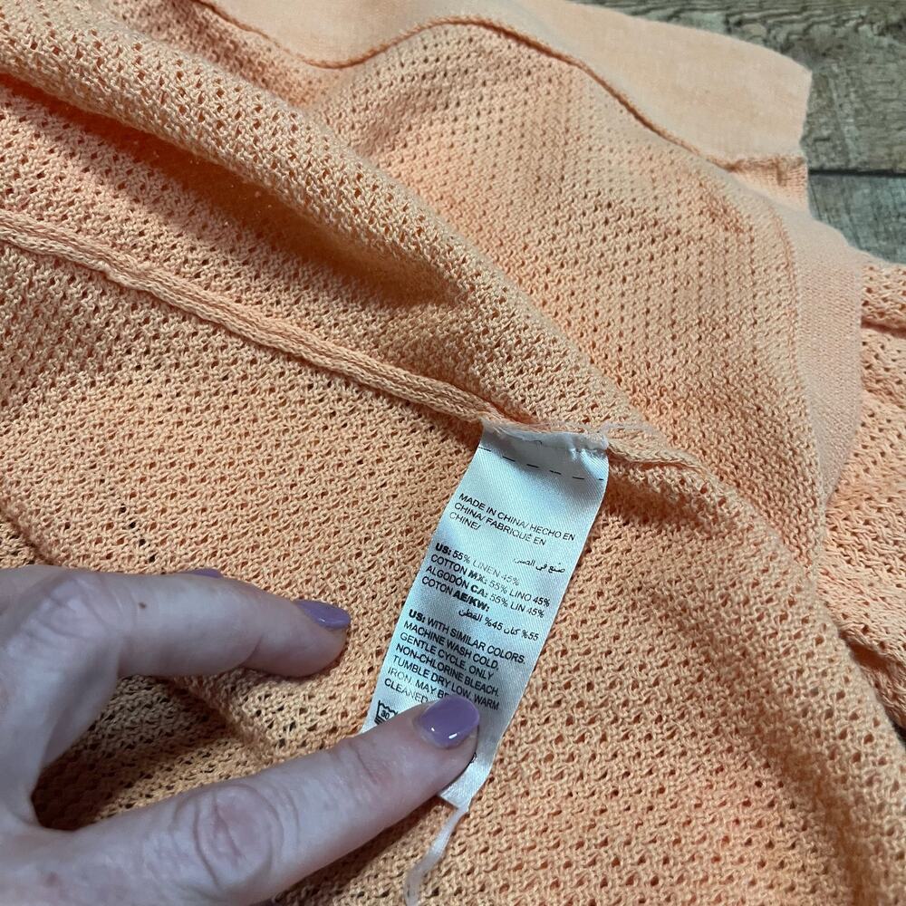 Chico's Women's Beachy Orange Cotton Linen Blend Open Knit Cardigan Sz 3 Sz XL - Picture 5 of 5
